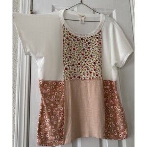 Floral Mix Top Blouse Womens Colorful Block Short Sleeve Round Neck Size…